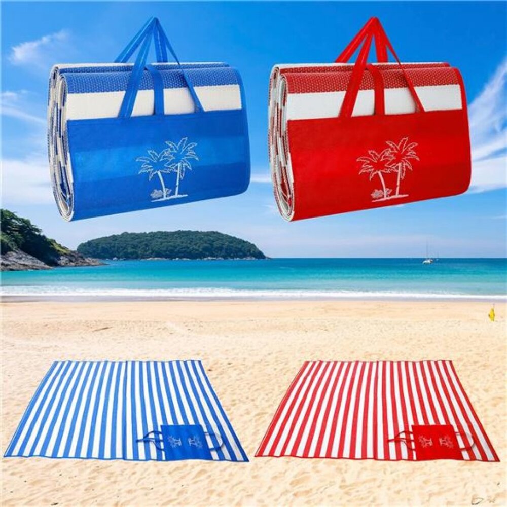 2 Pieces Tatami Straw Ground Mat Foldable Waterproof with Strap Beach Mat